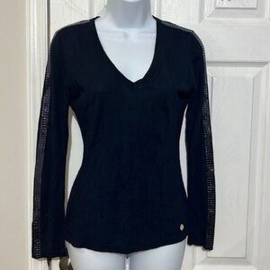 Versace collection vintage v neck sweater with rhinestones on sleeves